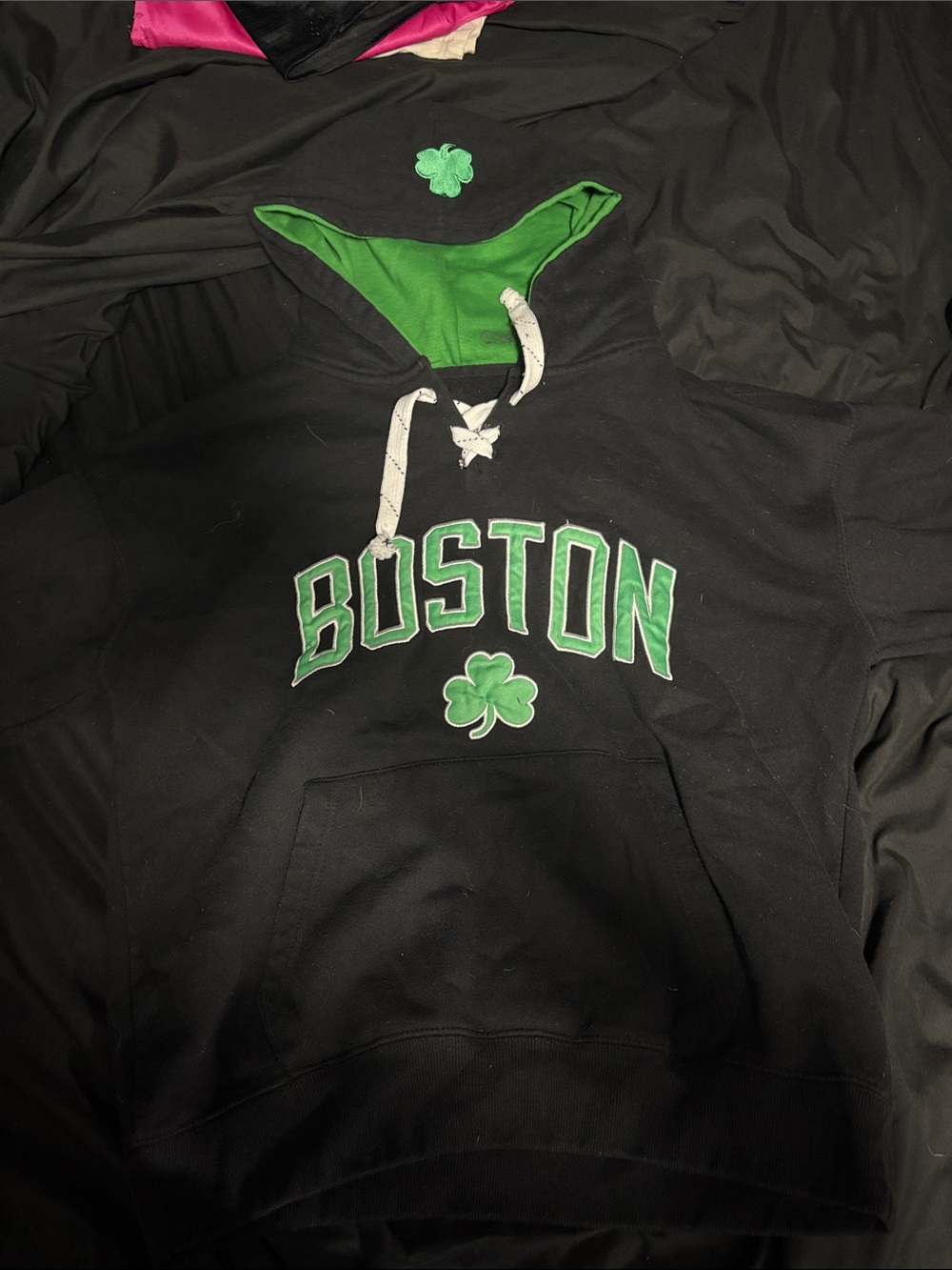 Boston Graphic Hoodie in Black with Green Accents